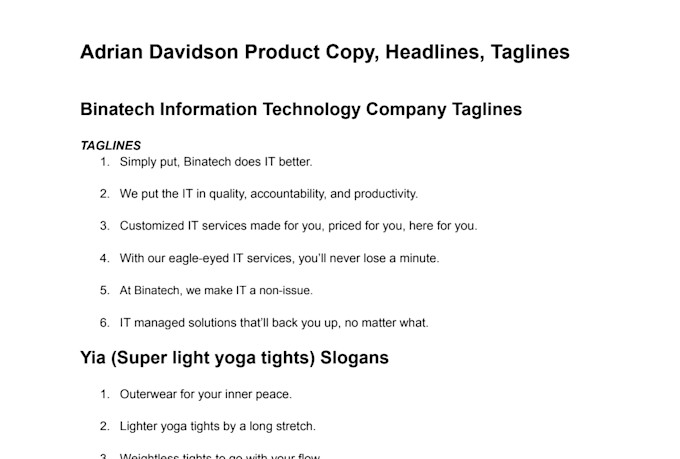 write captivating slogans, headlines, and taglines for you